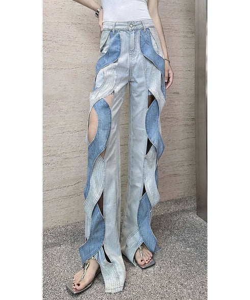 Wave cut denim pants